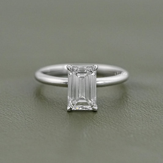 Emerald Lab Diamond Solitaire Engagement Ring