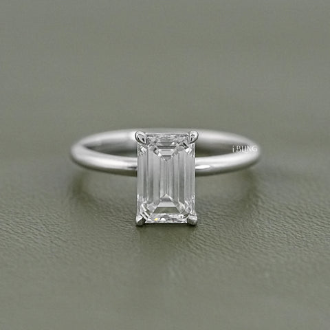 Emerald Lab Diamond Solitaire Engagement Ring