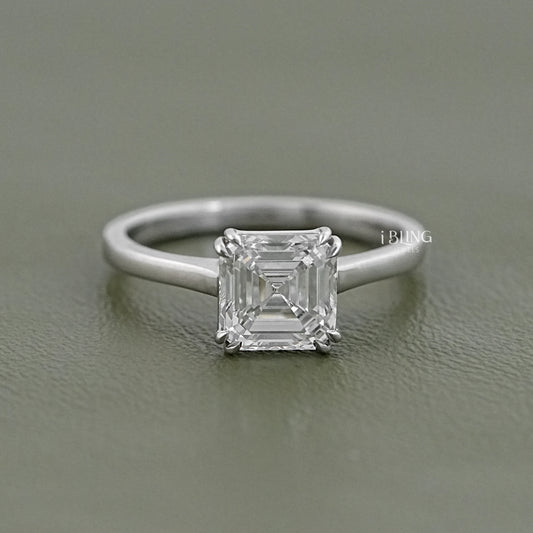 Asscher Lab Diamond Solitaire Engagement Ring