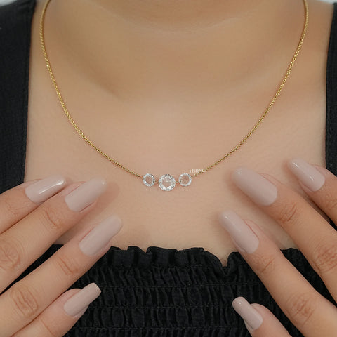 Round Rose Cut Three Stone Lab Diamond Linked Necklace