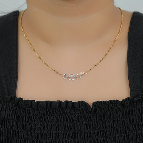 Round Rose Cut Three Stone Lab Diamond Linked Necklace