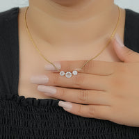 Round Rose Cut Three Stone Lab Diamond Linked Necklace