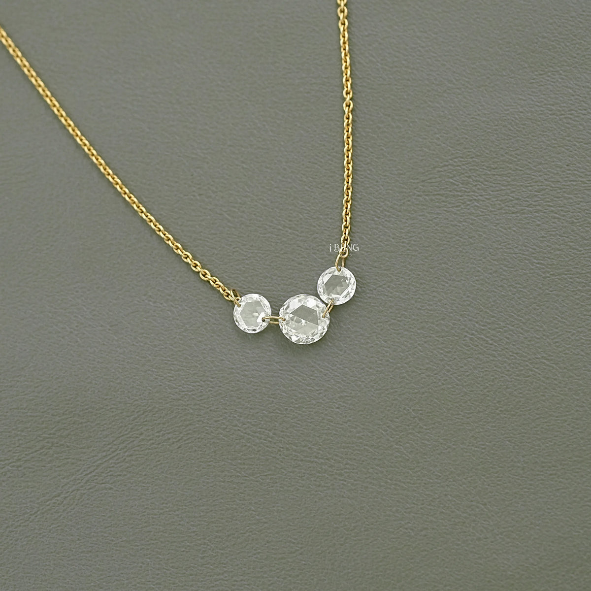 Round Rose Cut Three Stone Lab Diamond Linked Necklace Necklace