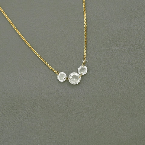 Round Rose Cut Three Stone Lab Diamond Linked Necklace