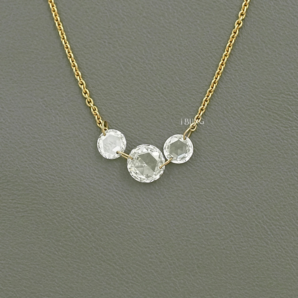Round Rose Cut Three Stone Lab Diamond Linked Necklace Necklace