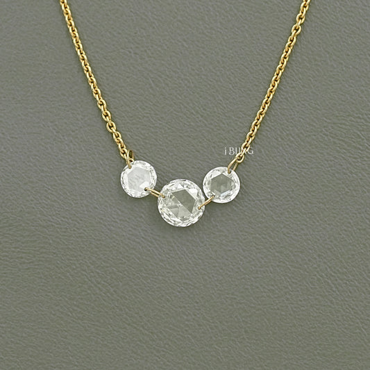 Round Rose Cut Three Stone Lab Diamond Linked Necklace Necklace