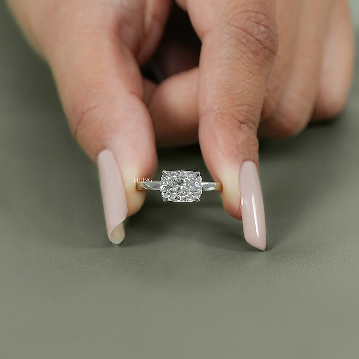 Elongated Cushion Lab Diamond East West Solitaire Ring Solitaire Ring