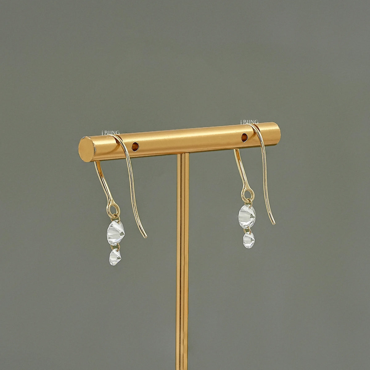 Two Stone Round Rose Cut Lab Diamond French Hook Back Earrings Earrings