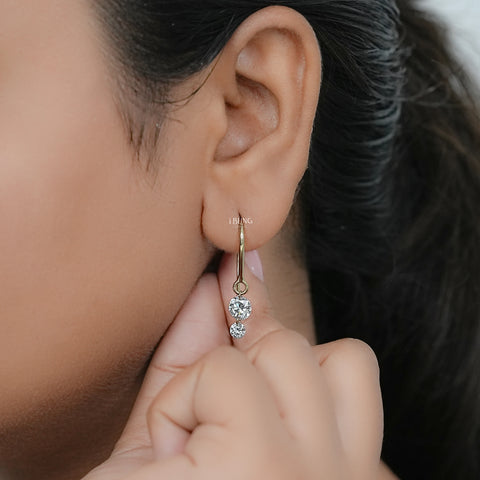 Two Stone Round Rose Cut Lab Diamond French Hook Back Earrings