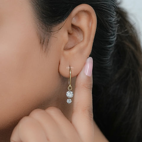 Two Stone Round Rose Cut Lab Diamond French Hook Back Earrings