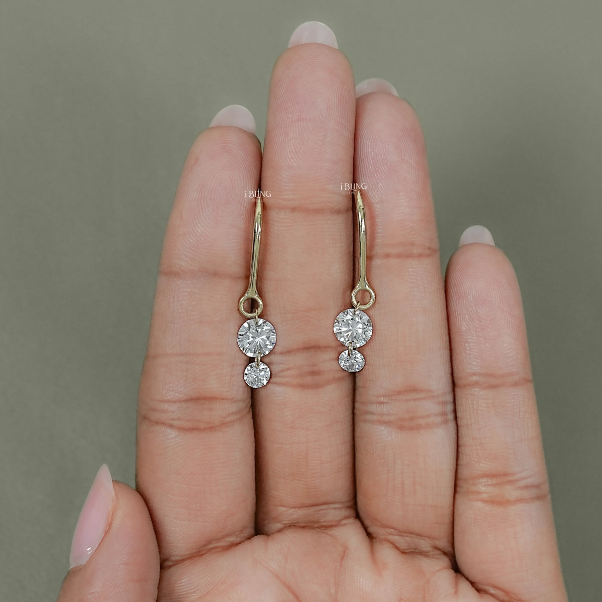 Two Stone Round Rose Cut Lab Diamond French Hook Back Earrings Earrings