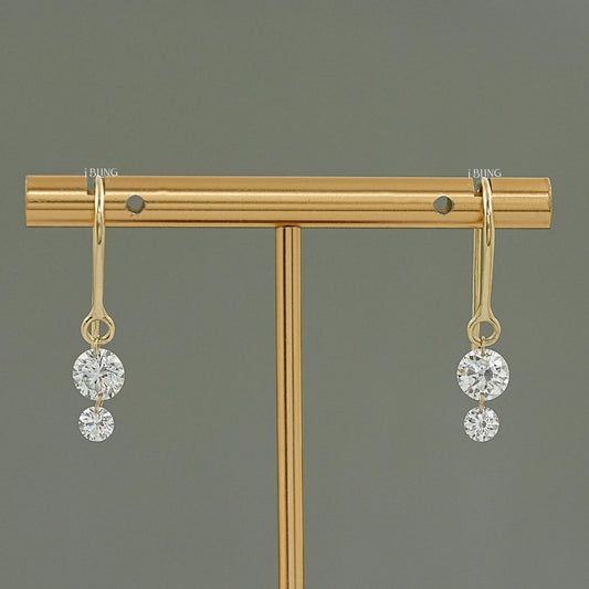 Two Stone Round Rose Cut Lab Diamond French Hook Back Earrings Earrings