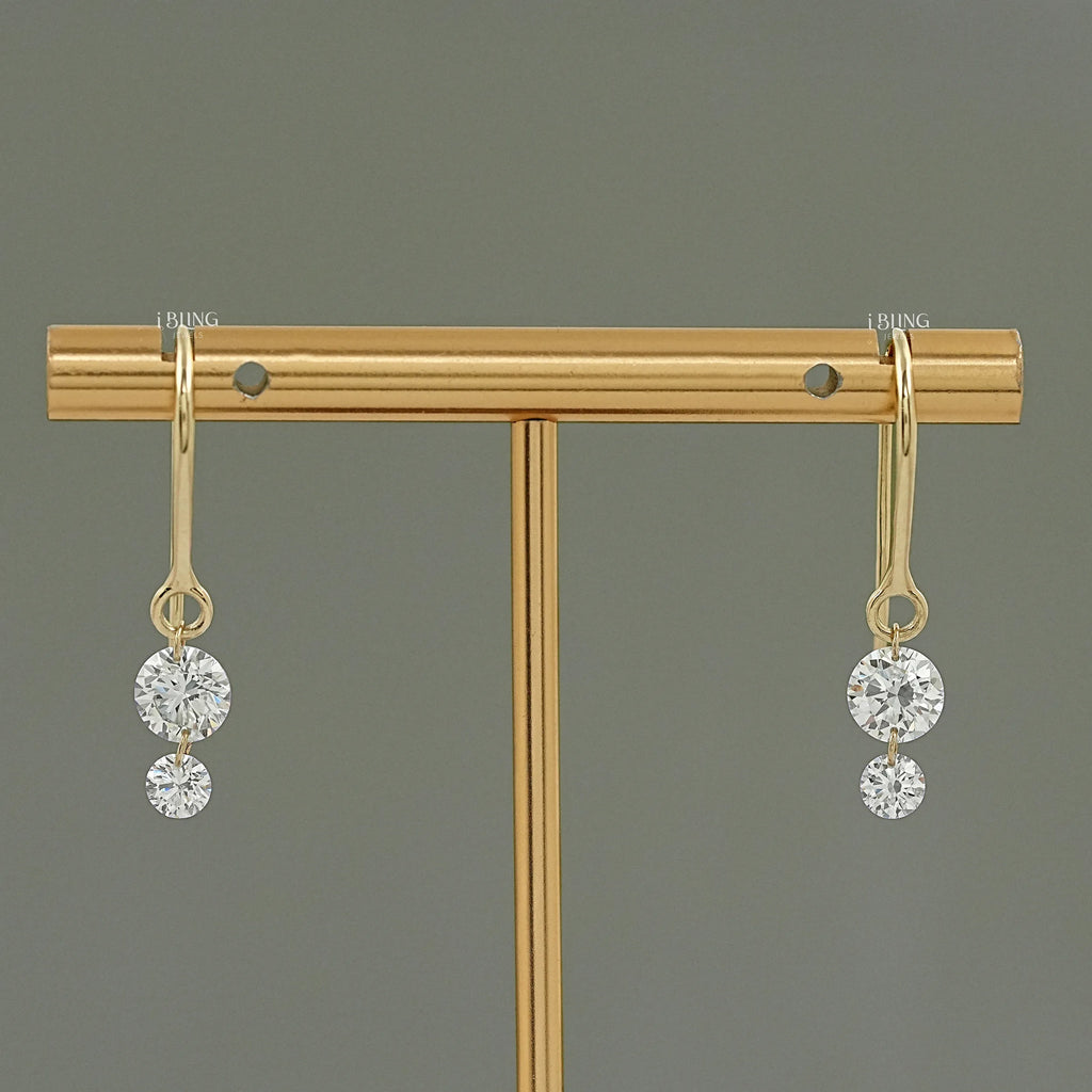Two Stone Round Rose Cut Lab Diamond French Hook Back Earrings