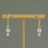 Two Stone Round Rose Cut Lab Diamond French Hook Back Earrings
