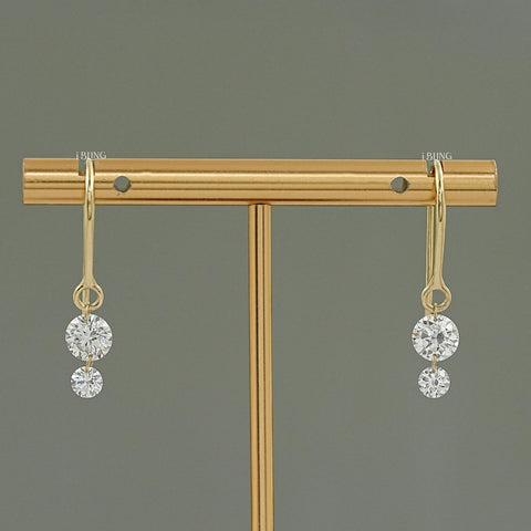Two Stone Round Rose Cut Lab Diamond French Hook Back Earrings