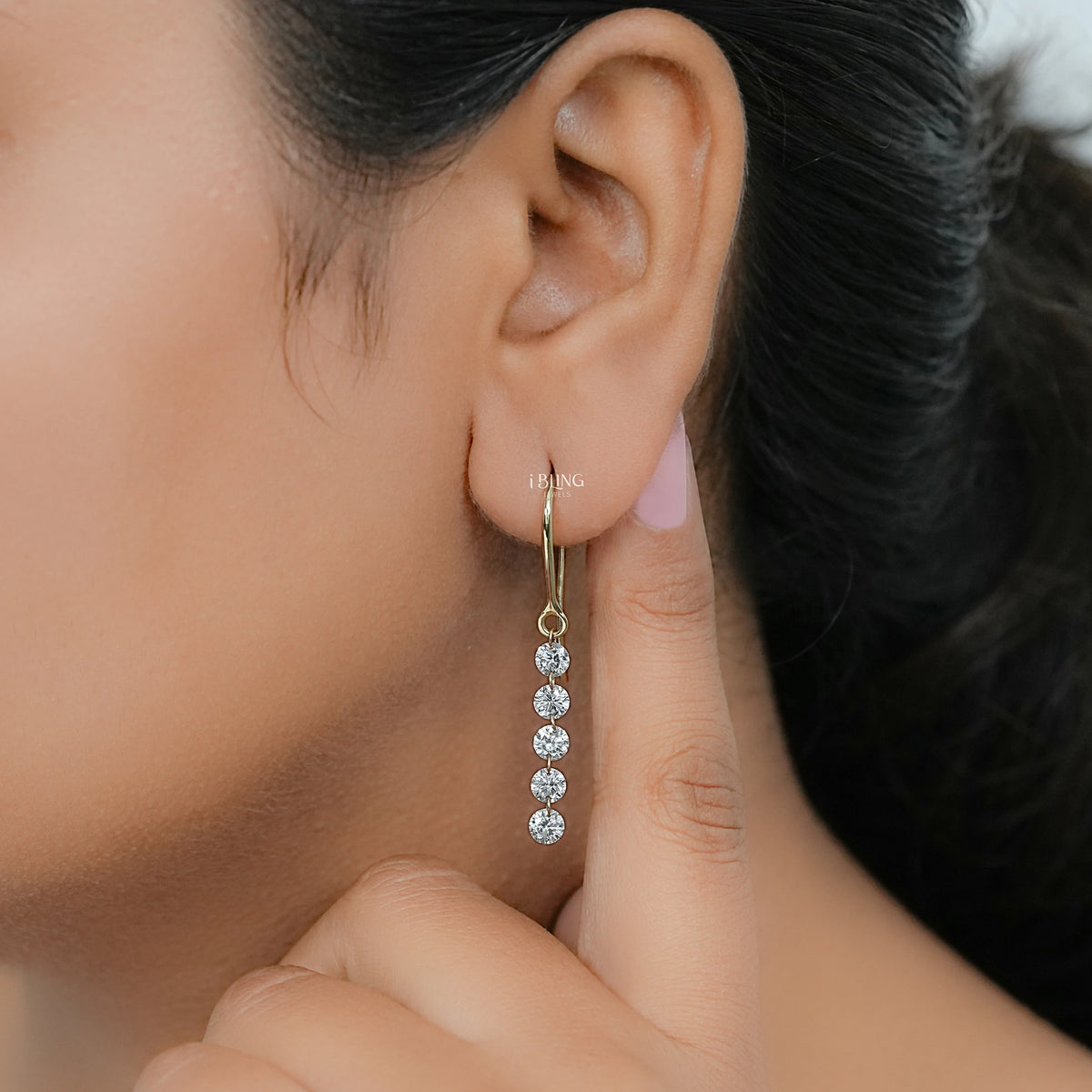 Five Stone Round Cut Lab Diamond Hook Back Earrings Earrings