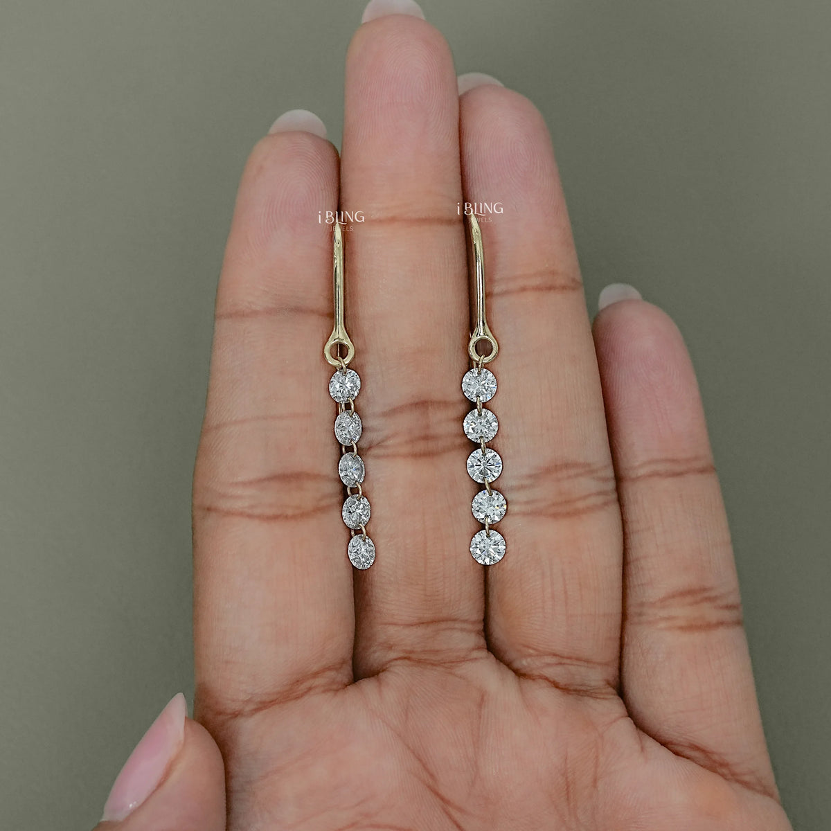 Five Stone Round Cut Lab Diamond Hook Back Earrings Earrings