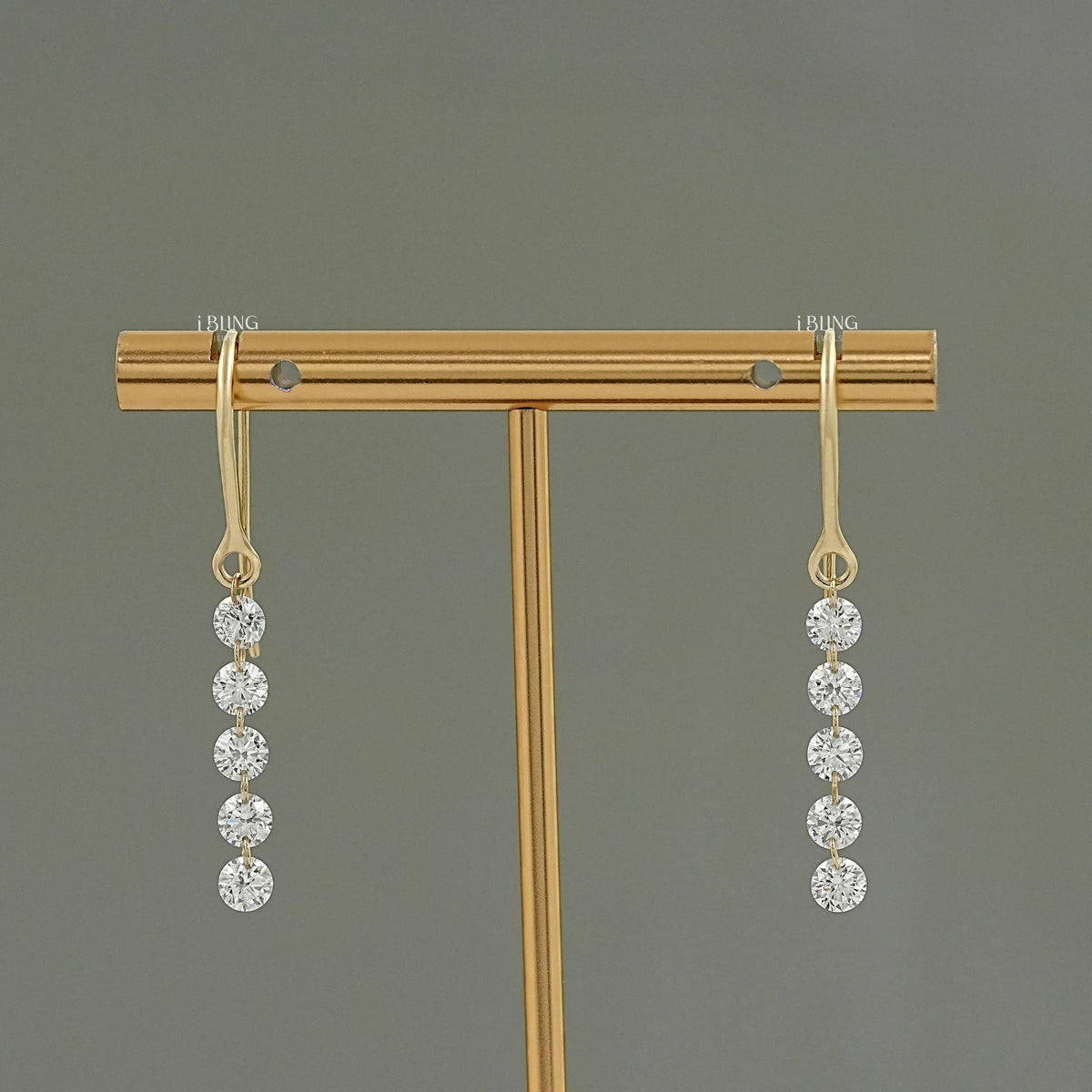 Five Stone Round Cut Lab Diamond Hook Back Earrings Earrings