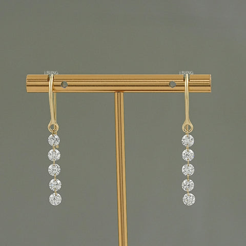 Five Stone Round Cut Lab Diamond Hook Back Earrings