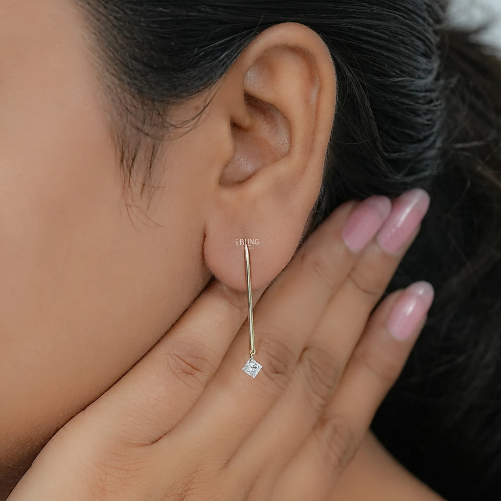 Princess Cut Lab Diamond Hook Back Earrings