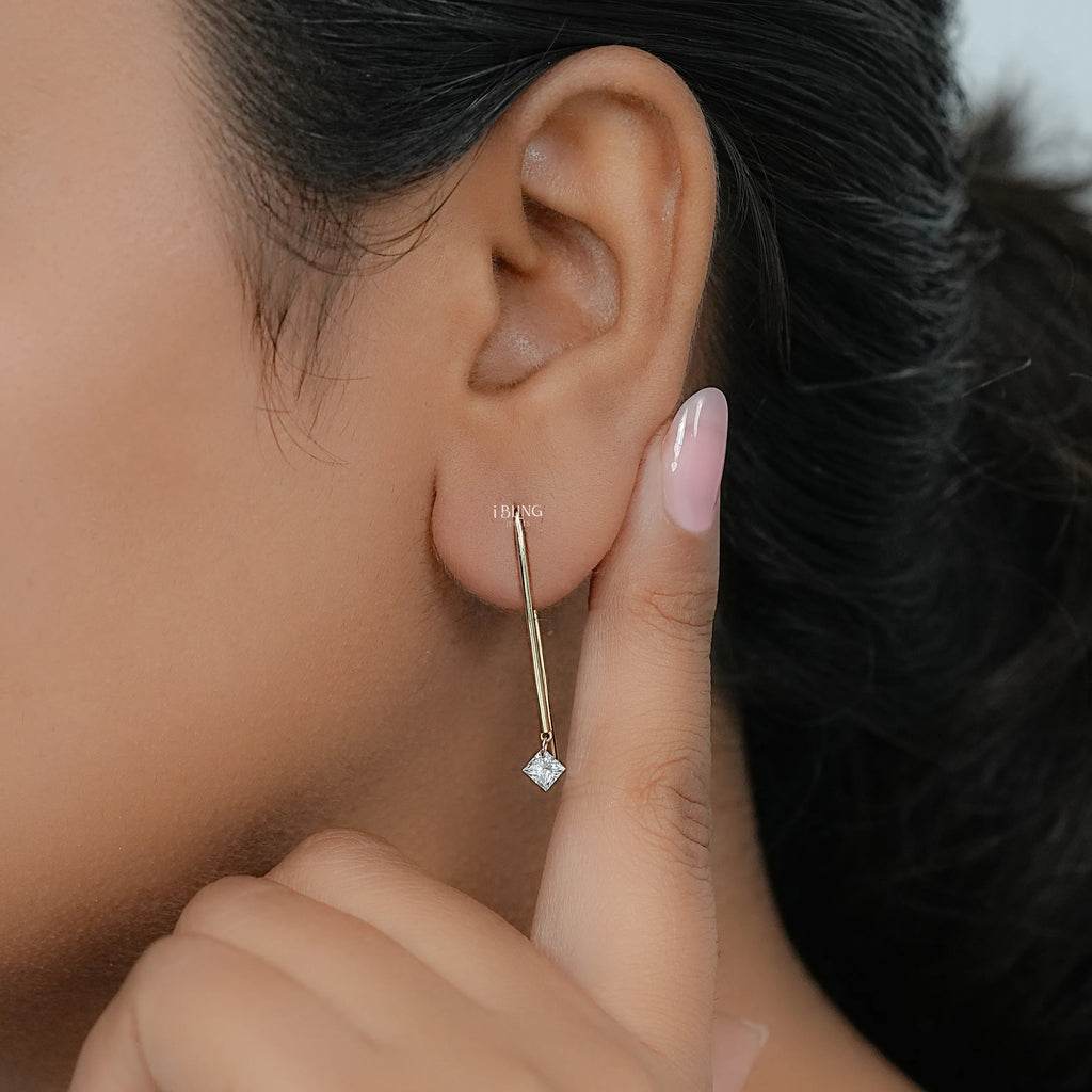 Princess Cut Lab Diamond Hook Back Earrings