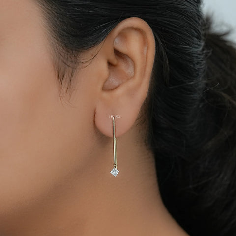 Princess Cut Lab Diamond Hook Back Earrings