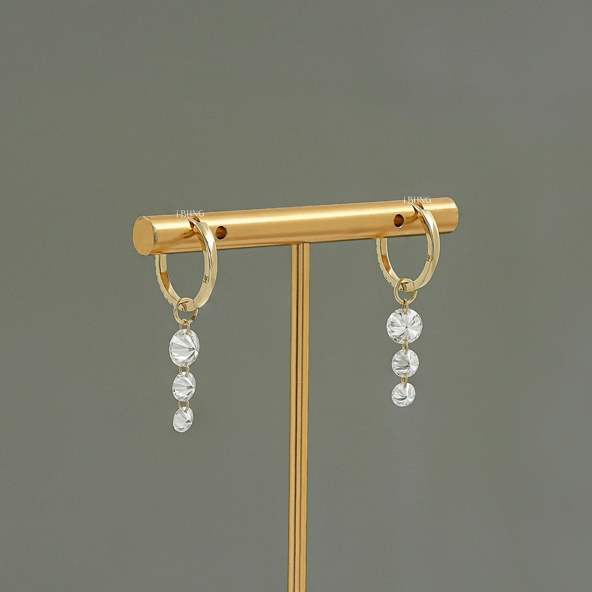 Three Stone Round Lab Diamond Hoop & Huggie Earrings Earrings