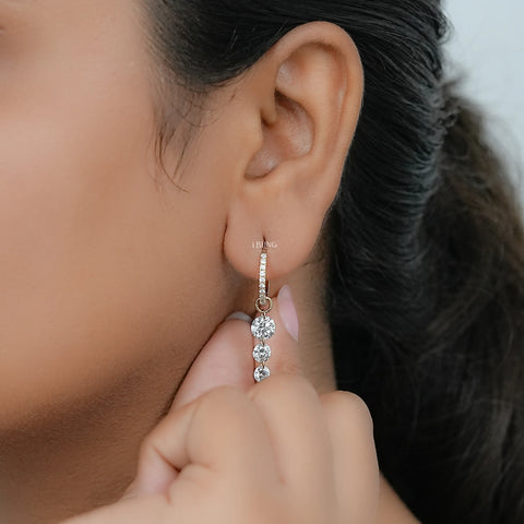 Three Stone Round Lab Diamond Hoop & Huggie Earrings