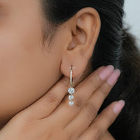 Three Stone Round Lab Diamond Hoop & Huggie Earrings