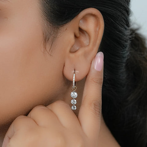 Three Stone Round Lab Diamond Hoop & Huggie Earrings