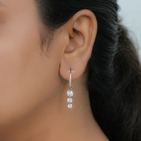 Three Stone Round Lab Diamond Hoop & Huggie Earrings