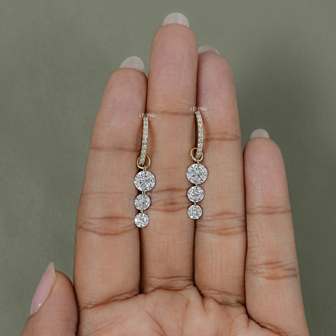 Three Stone Round Lab Diamond Hoop & Huggie Earrings