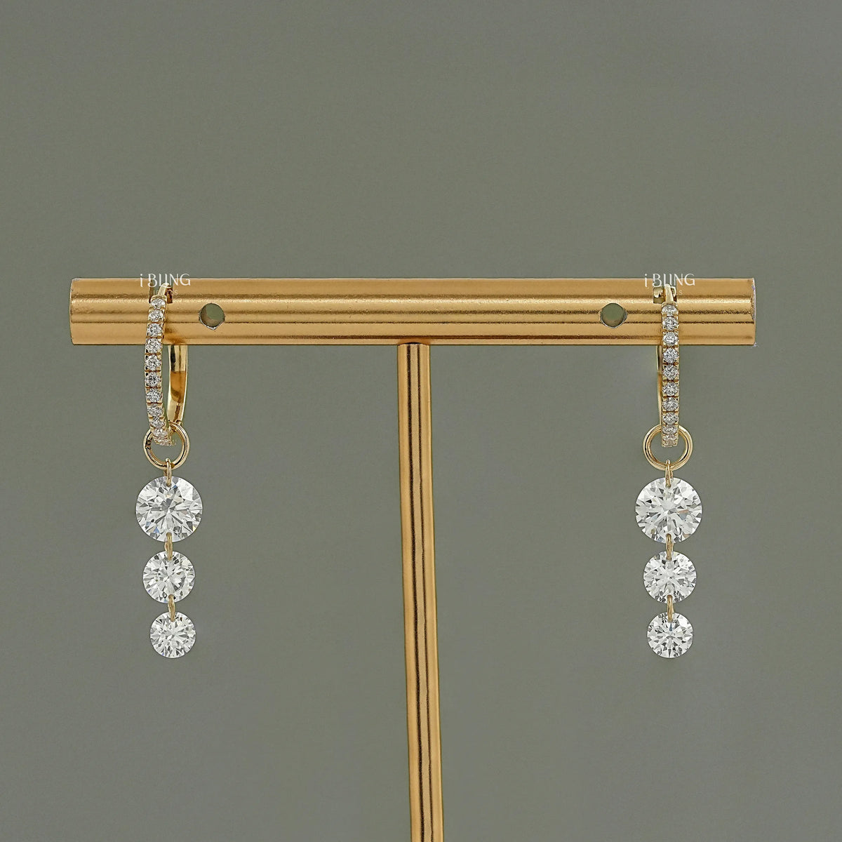 Three Stone Round Lab Diamond Hoop & Huggie Earrings Earrings