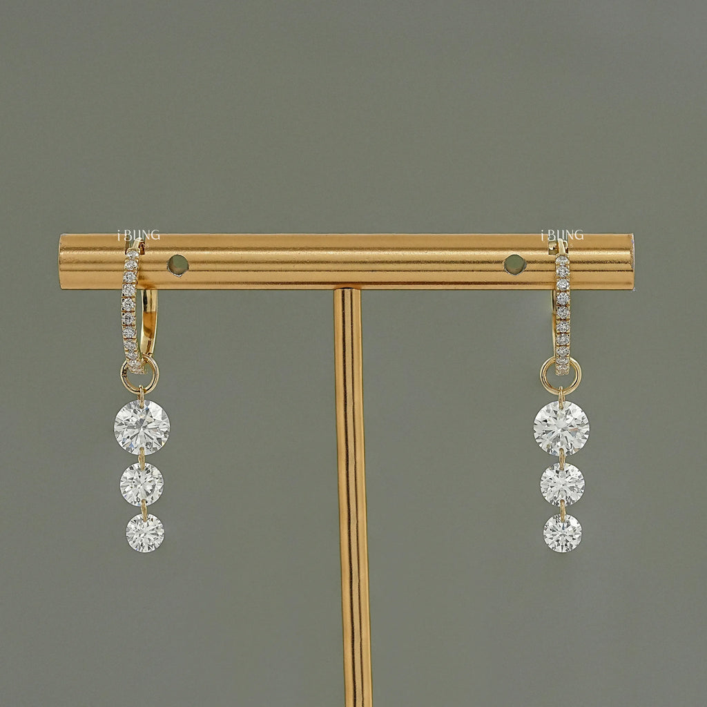 Three Stone Round Lab Diamond Hoop & Huggie Earrings