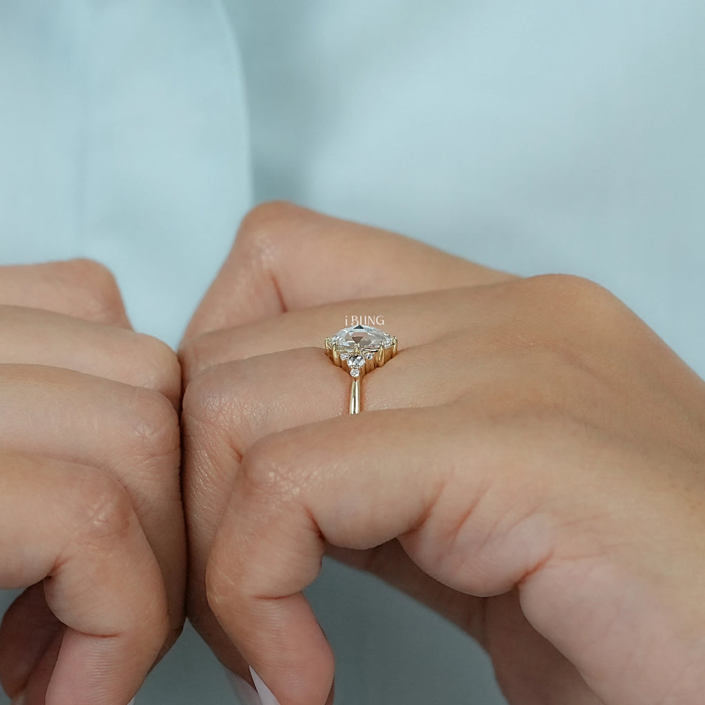 Rose Cut Round Trefoil Cluster Engagement Ring