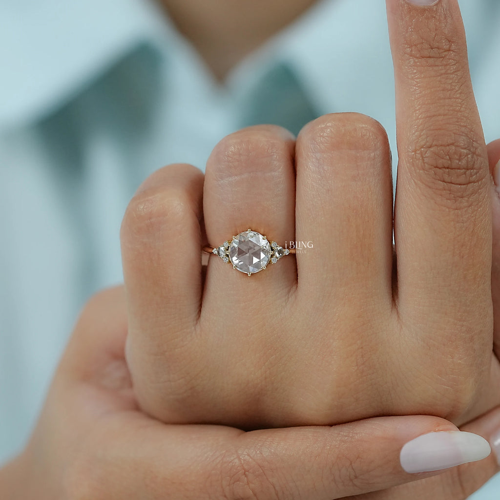 Rose Cut Round Trefoil Cluster Engagement Ring