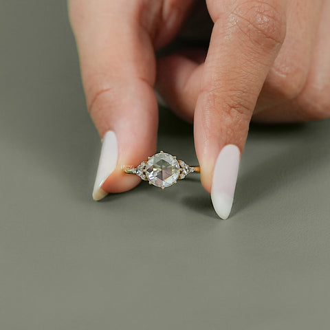 Rose Cut Round Trefoil Cluster Engagement Ring