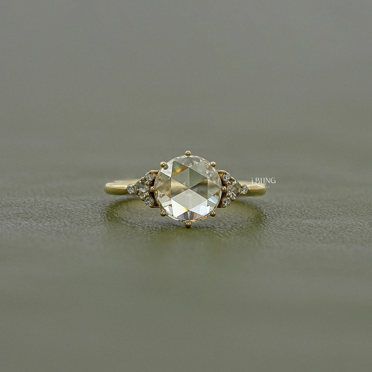 Rose Cut Round Trefoil Cluster Engagement Ring Ring