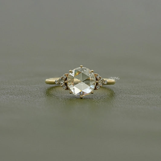 Rose Cut Round Trefoil Cluster Engagement Ring Ring