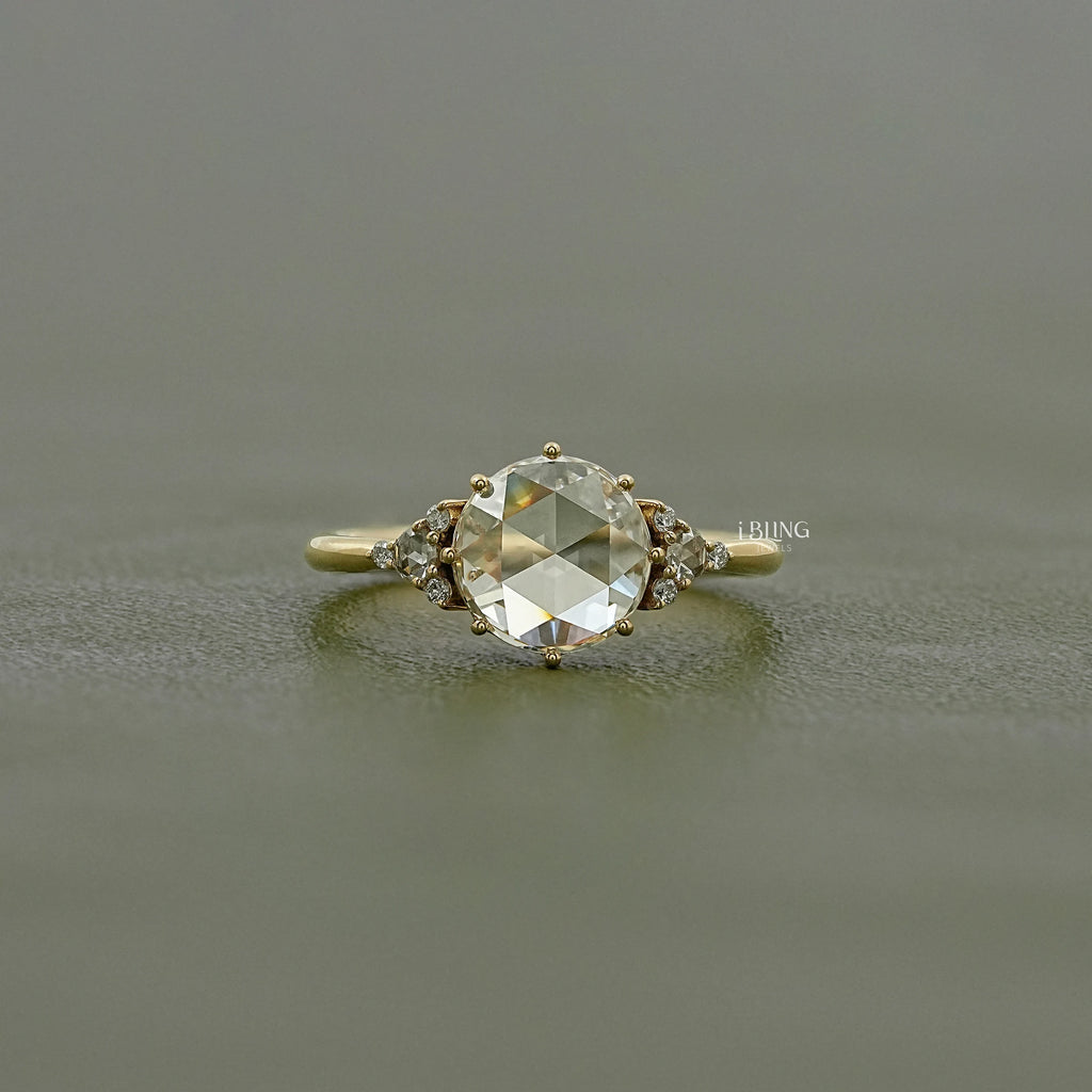 Rose Cut Round Trefoil Cluster Engagement Ring
