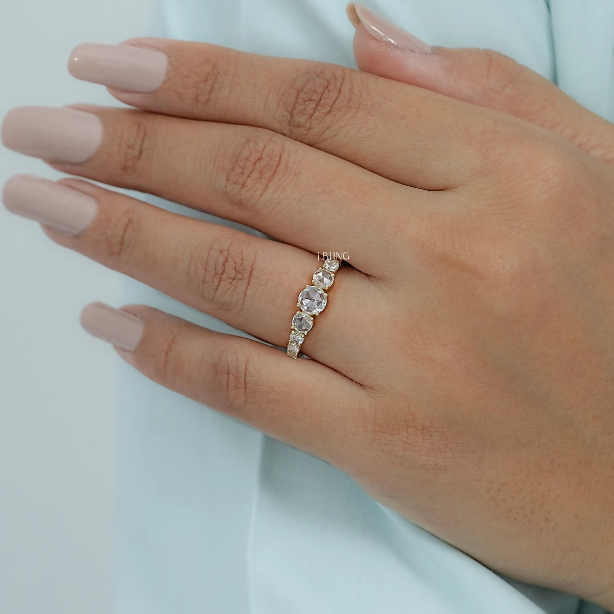 Graduate Setting Rose Cut Round Engagement Ring Half Eternity