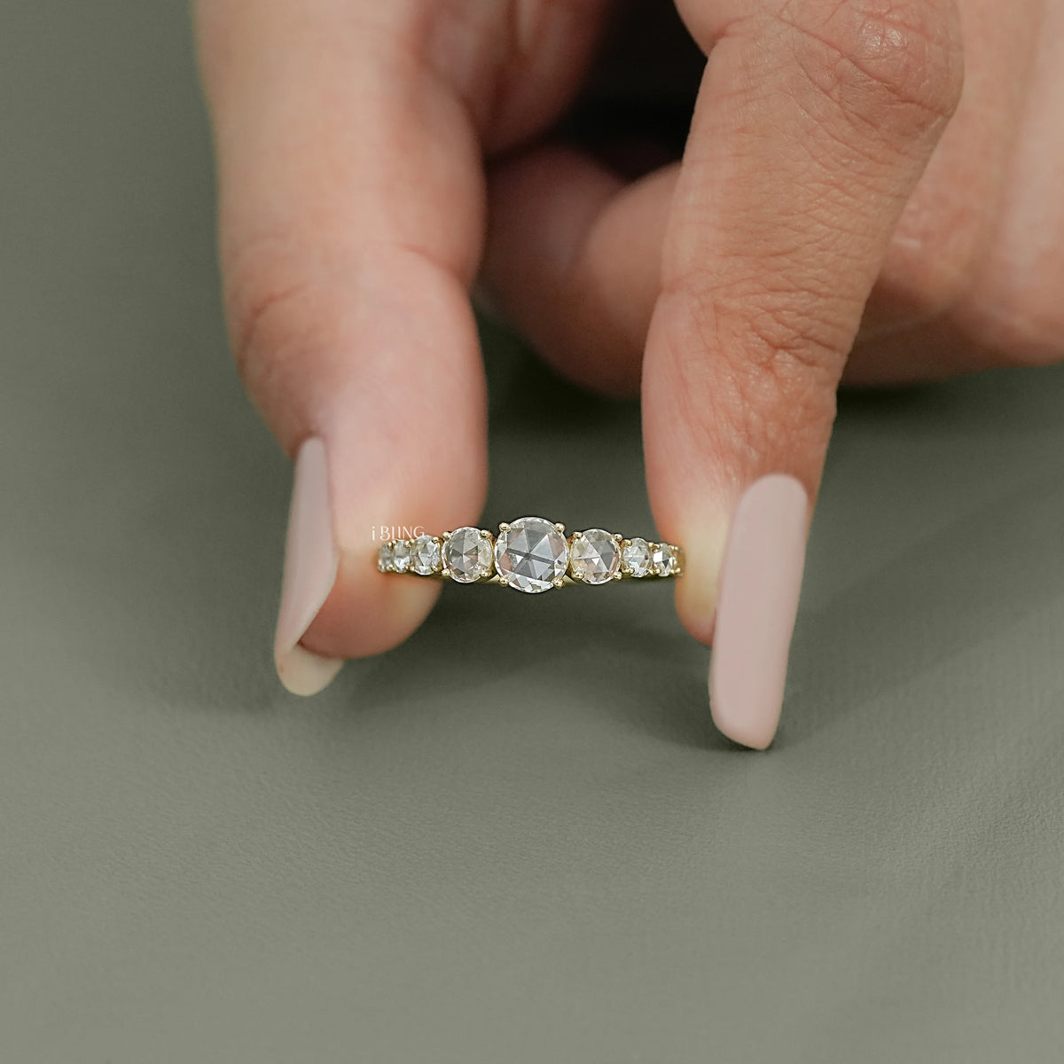 Graduate Setting Rose Cut Round Engagement Ring Half Eternity