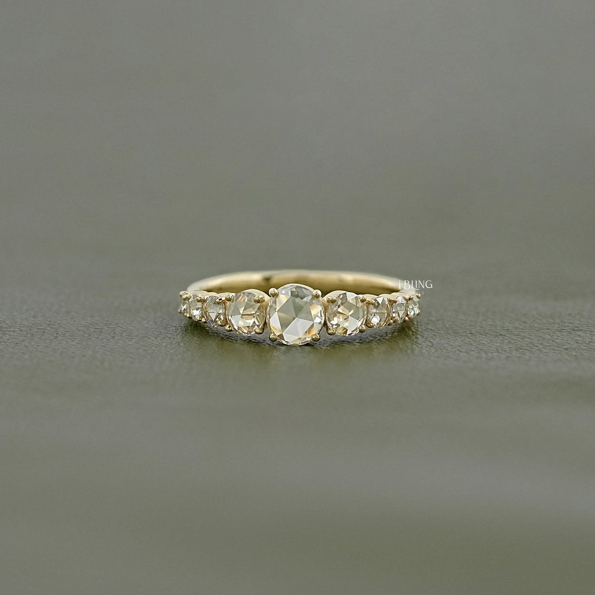 Graduate Setting Rose Cut Round Engagement Ring Half Eternity