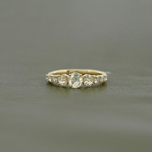 Graduate Setting Rose Cut Round Engagement Ring Half Eternity
