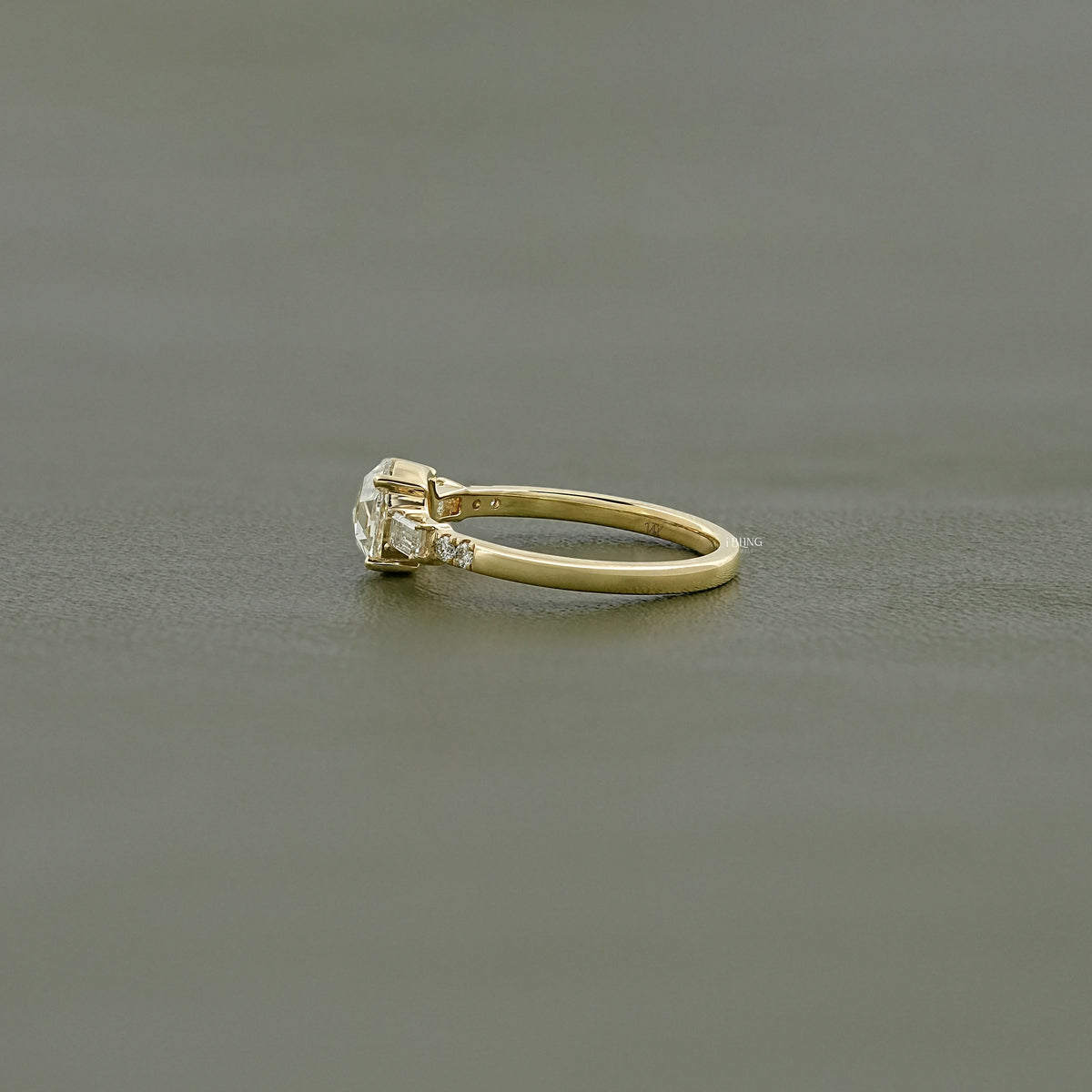 Three Stone Round Rose Cut Accent Engagement Ring Three Stone Ring