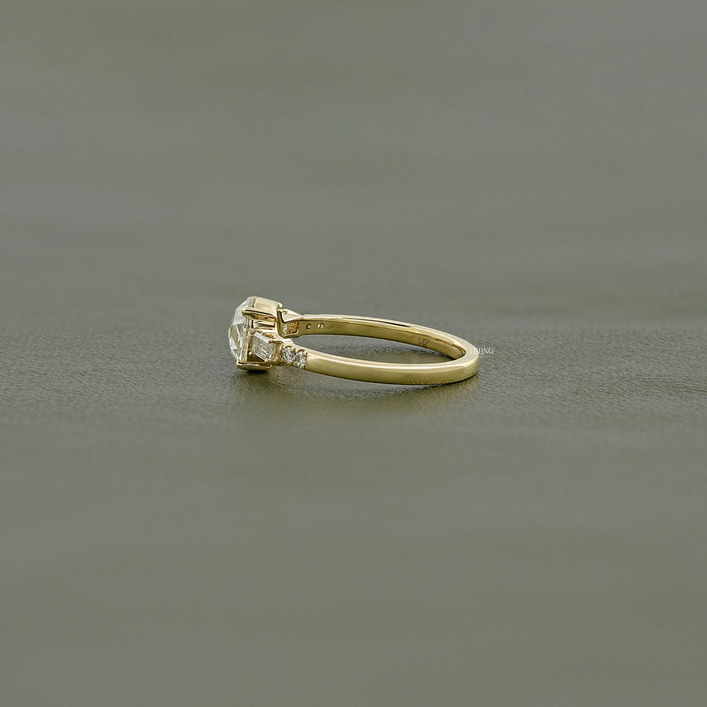Three Stone Round Rose Cut Accent Engagement Ring