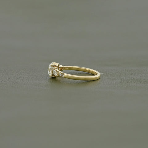 Three Stone Round Rose Cut Accent Engagement Ring