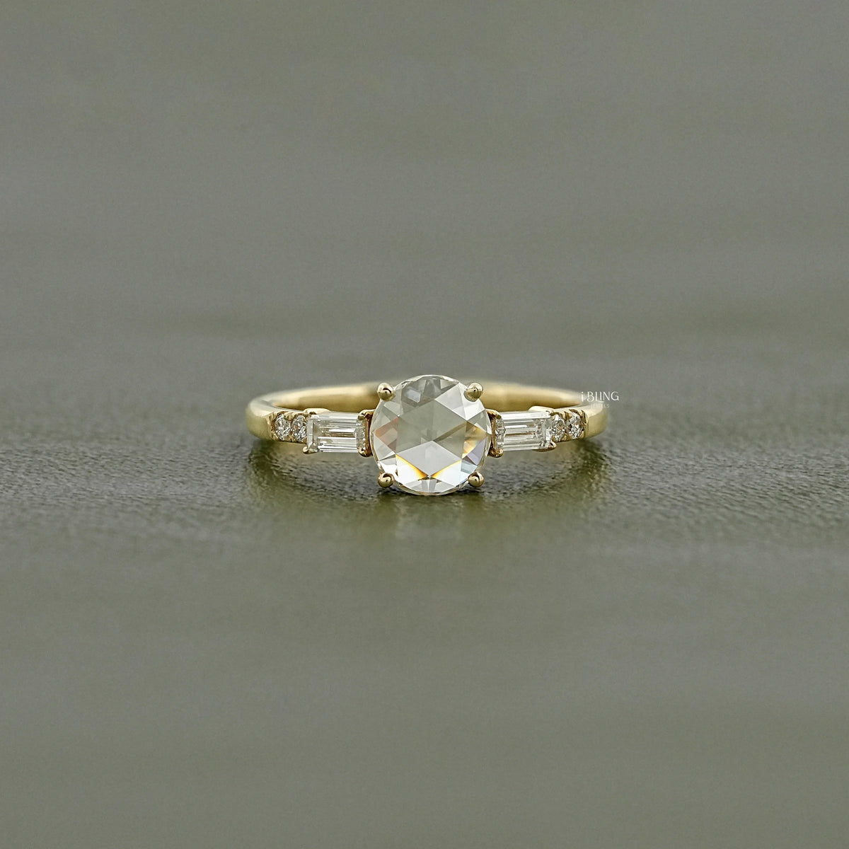 Three Stone Round Rose Cut Accent Engagement Ring Three Stone Ring