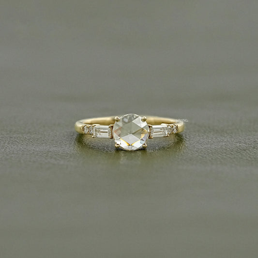 Three Stone Round Rose Cut Accent Engagement Ring Three Stone Ring