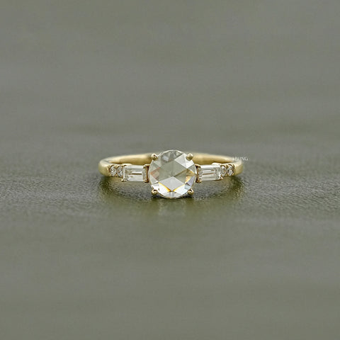 Three Stone Round Rose Cut Accent Engagement Ring